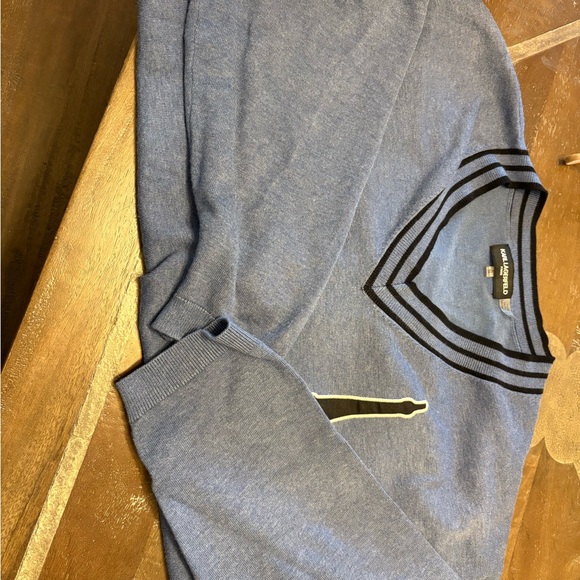 Karl Lagerfeld Blue V-Neck Collegiate-inspired Sweater - Picture 3 of 3
